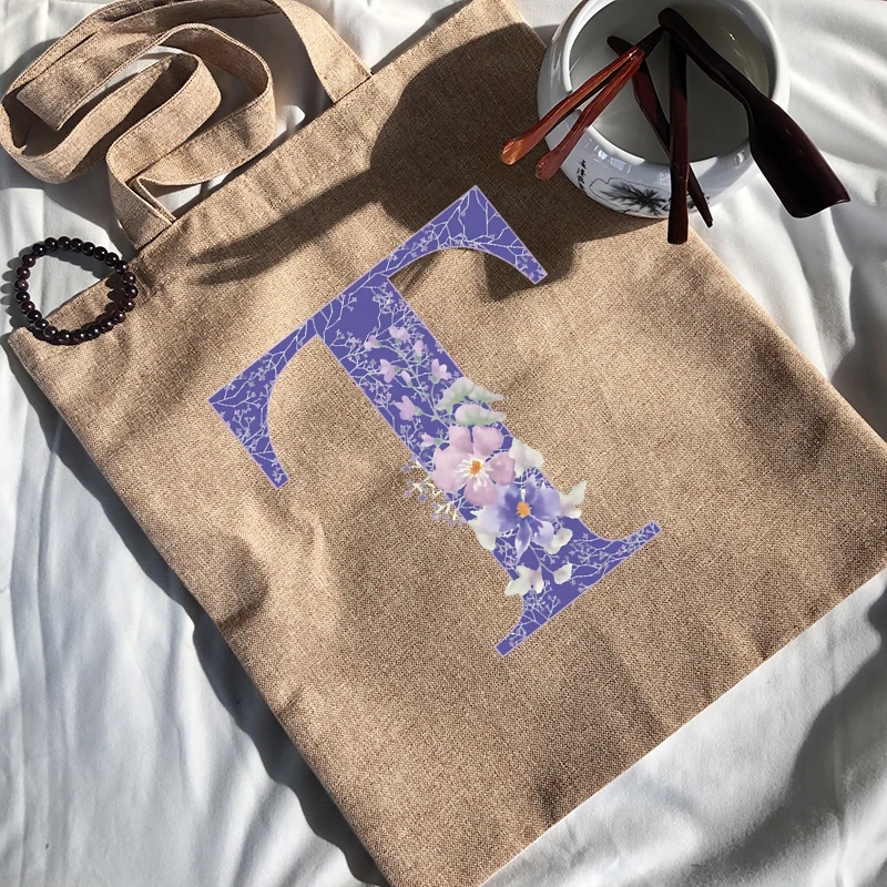 

Purple Letter Print Shopping Bags Customizable Logo Bag Large Women's Designer Boutique Handbags Shopper Canvas Tote Ladies