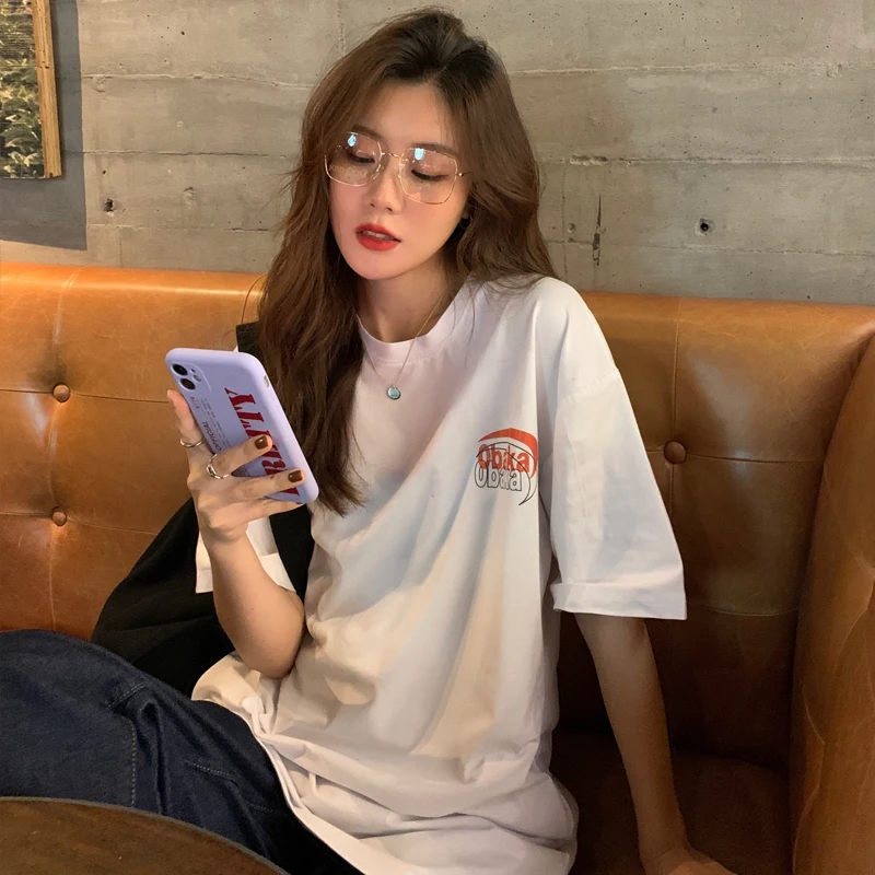 Футболка женская с коротким рукавом свободная модная в гонконгском стиле