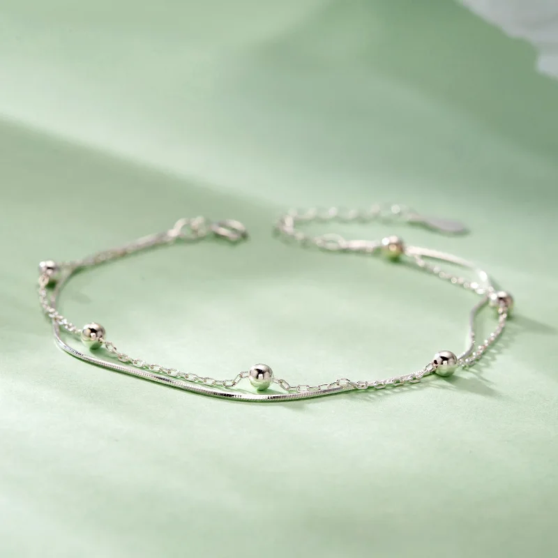 Женский браслет из серебра 925 пробы с двумя бусинами | Украшения и аксессуары