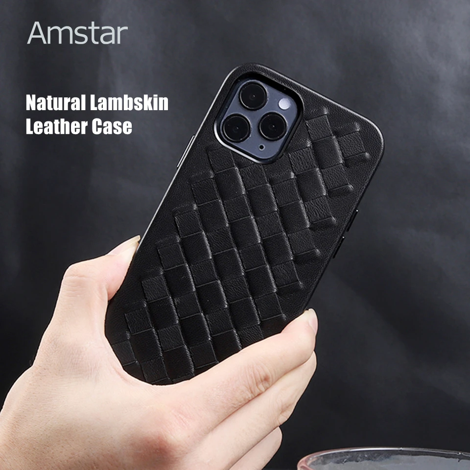 Amstar чистый натуральный овчины кожаный чехол для телефона iPhone 12 11 Pro Max мини