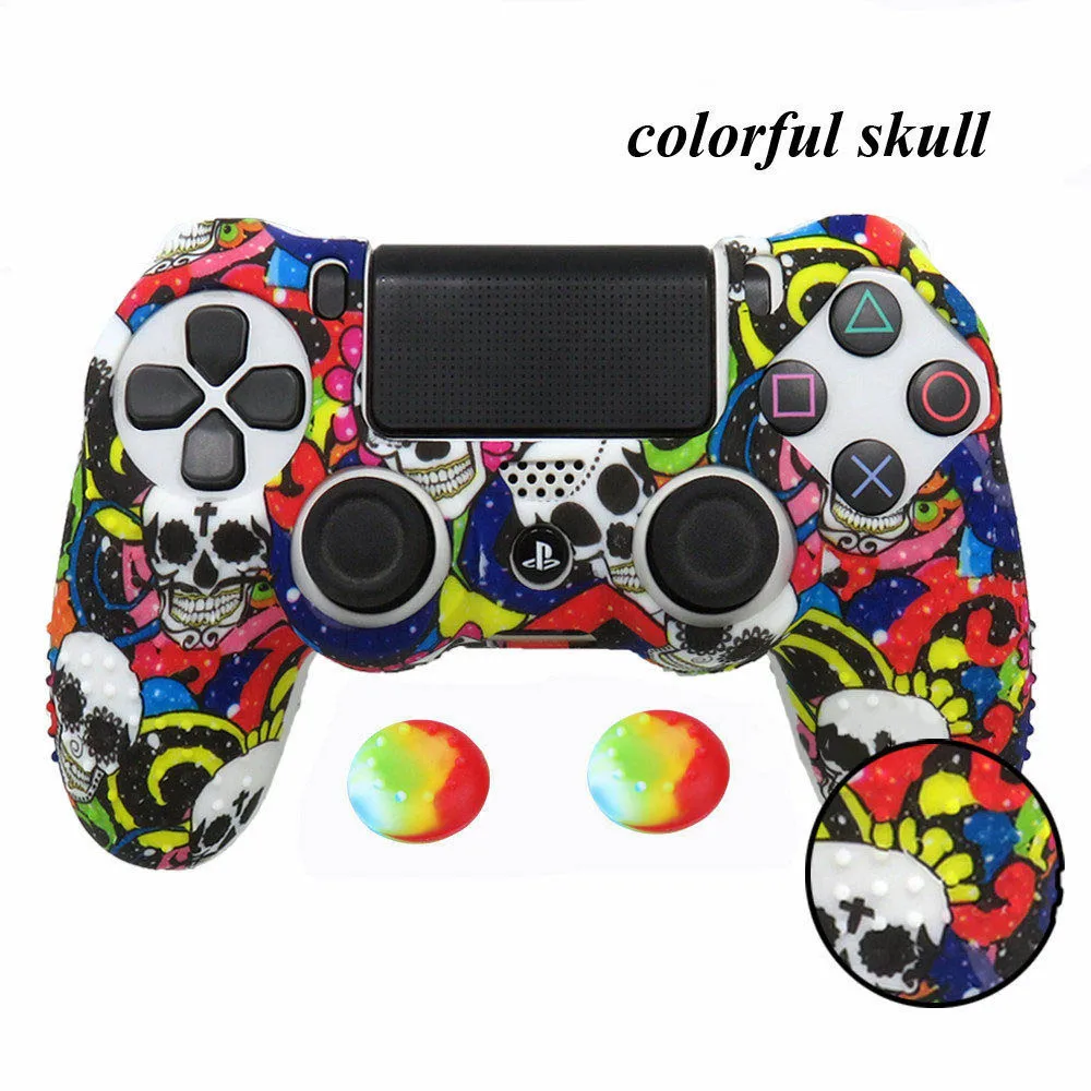 COLORFUL SKULL Камуфляжный чехол граффити Противоскользящий силиконовый защитный чехол для кожи sony playstation 4 PS4 Pro тонкий контроллер защитная накладка шапки - Цвет: COLORFUL SKULL