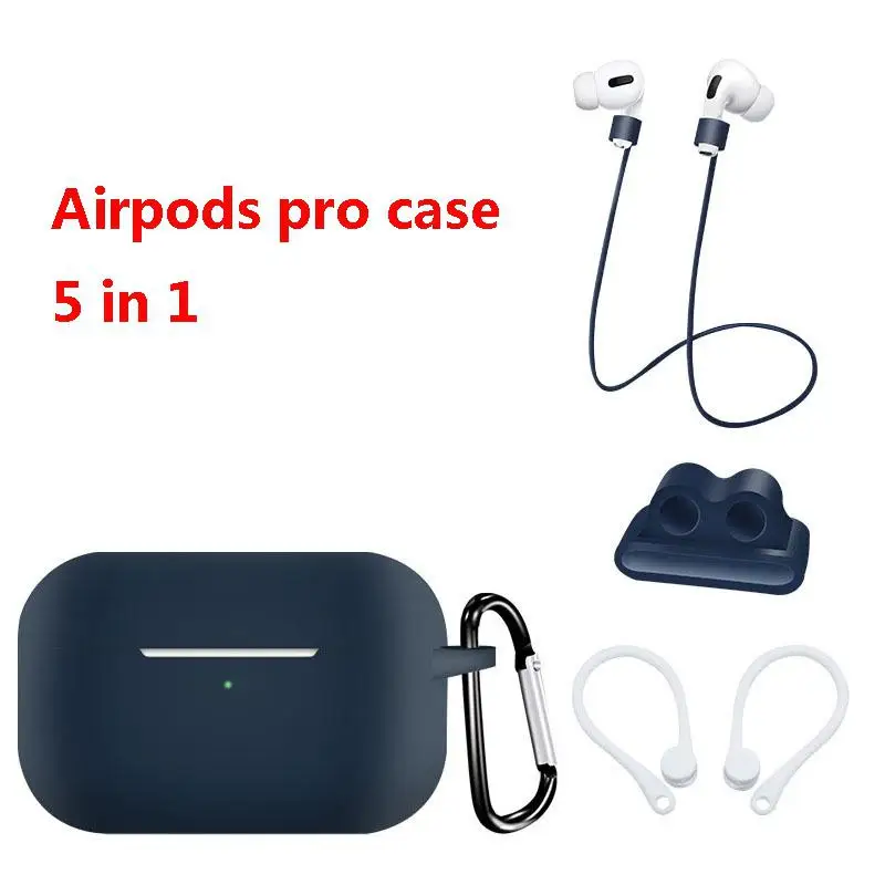 5 в 1 защитный чехол для наушников AirPods Pro Мягкий силиконовый + карабин ремень