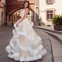 exquisite scoop ruffles champagne wedding dresses lace bridal gown for women robe de mariee plus size bride dress