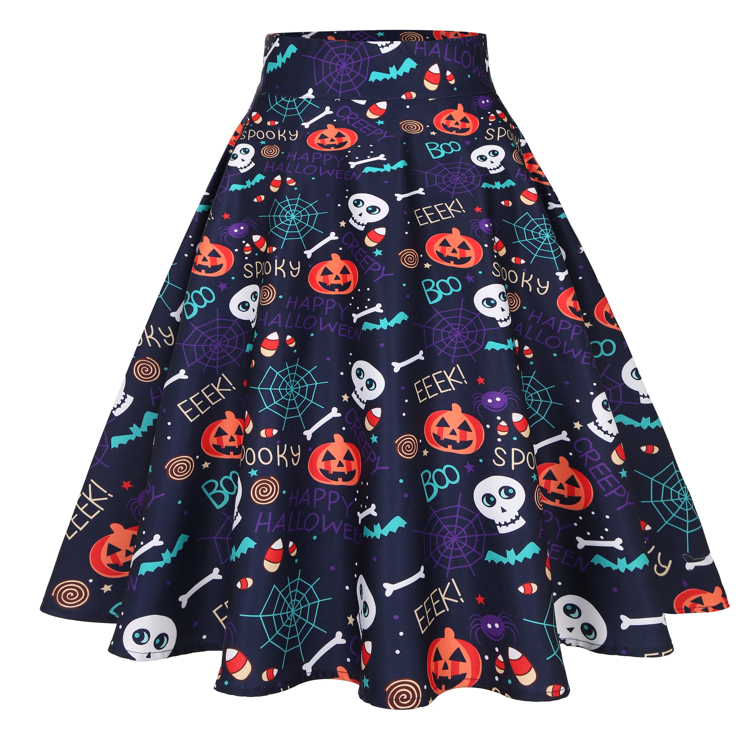 

Vintage Retro Skirts Hepbrun Style Casual Clothes Halloween Pumpkin Skull Printing 2021 Summer Autumn Y2K Swing Skirt