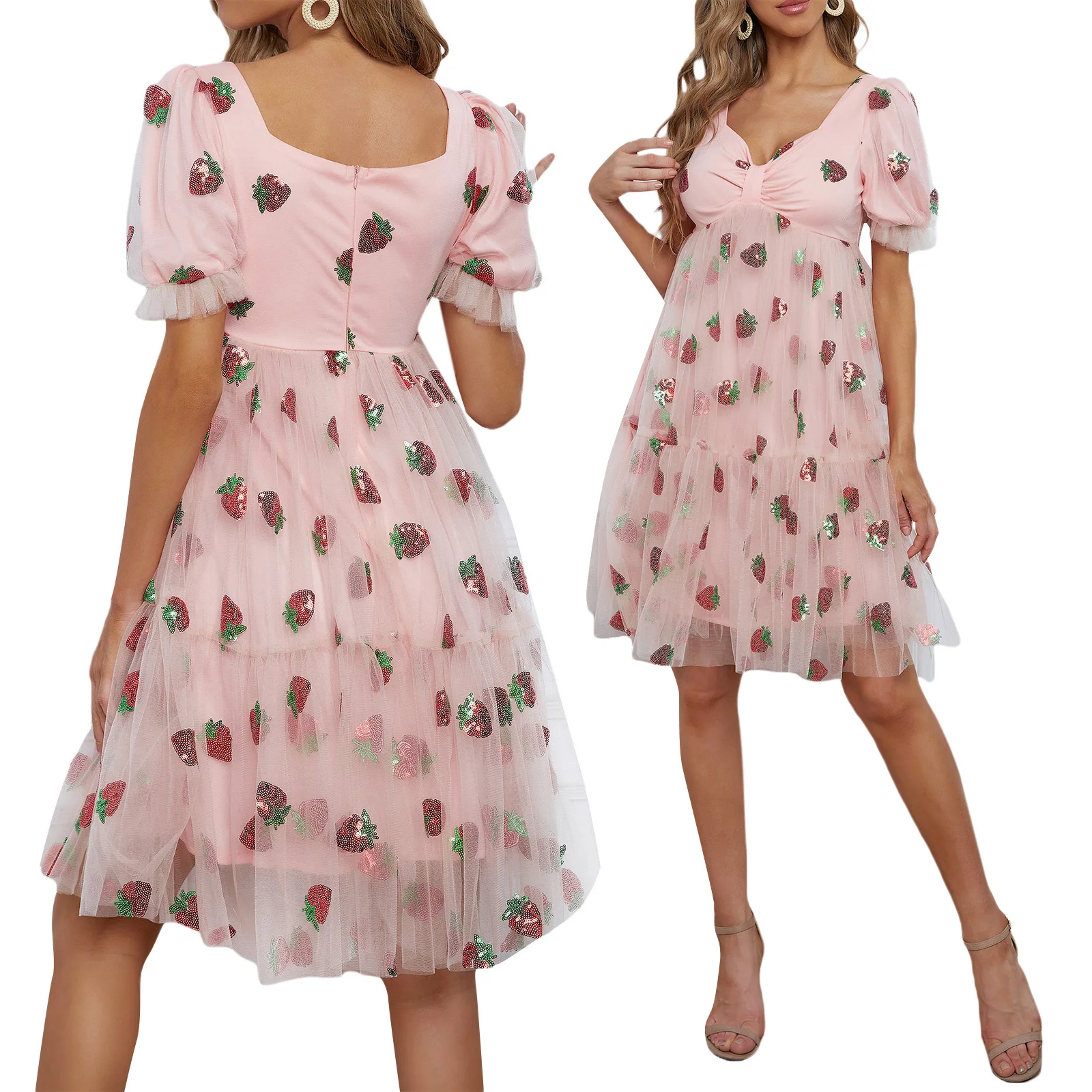 2021 New Women's Dress, Short Sleeve Strawberry Print Dress for Party Vacation Holiday Travelling Dating