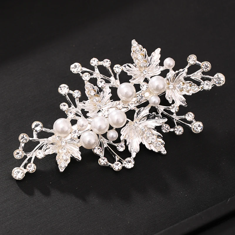 

Silver Color Pearl Hair Clip Headband Rhinestone Leaf Hair Accessories For Women Barrette Pearl Clips For Bride Headpiece