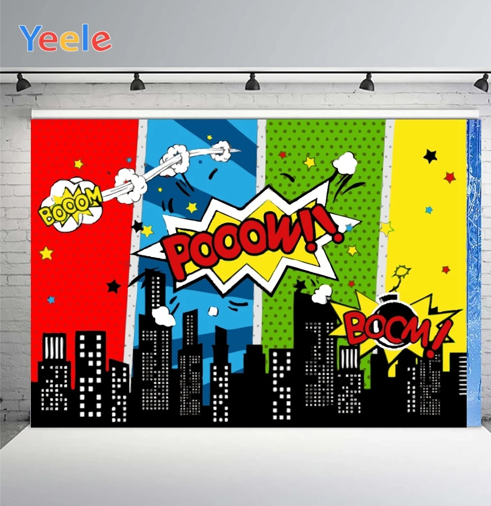 

Yeele Boom Baby Party Comic City Building Photographic Backdrops Photo Backgrounds Photocall For Photo Shoot Props Photophone