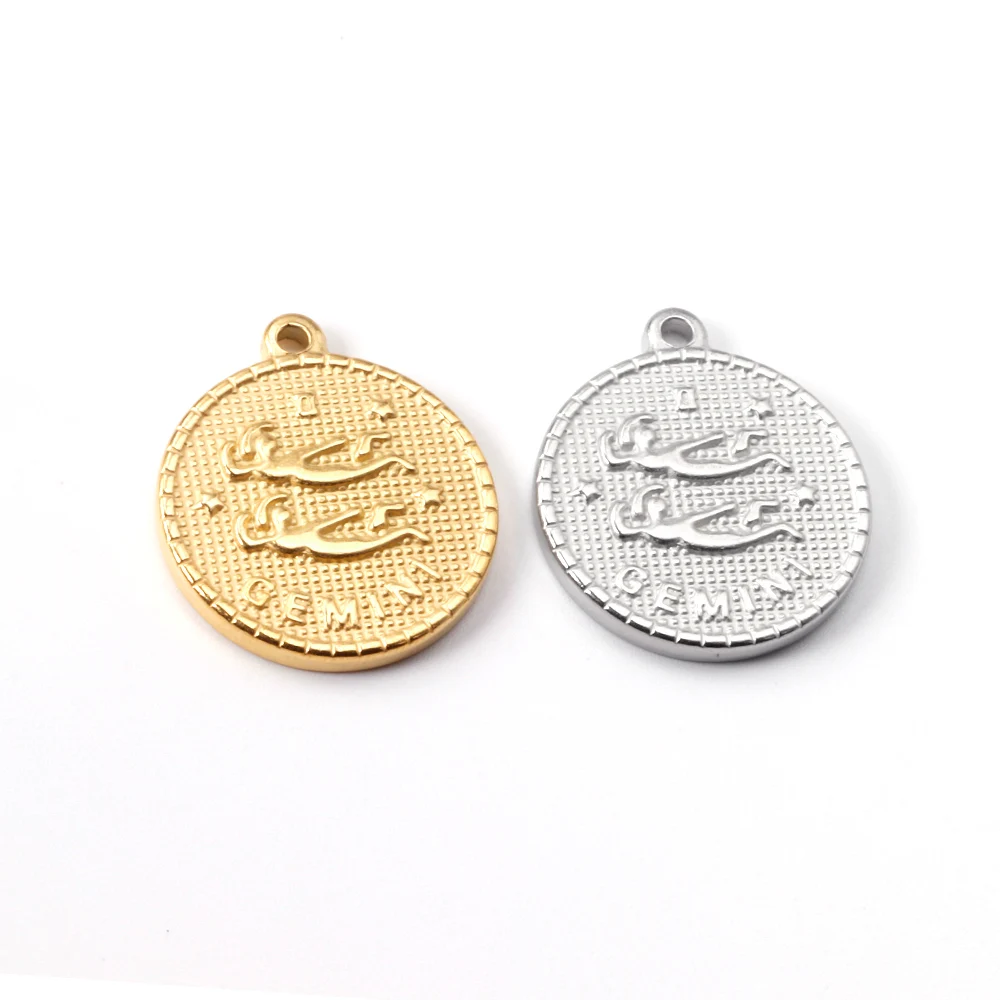 

ASON 5Pcs/Lot Gold/Silver Color Stainless Steel 25mm Gemini Pendants Charms For Necklace Bracelet DIY Jewelry Making Supplies