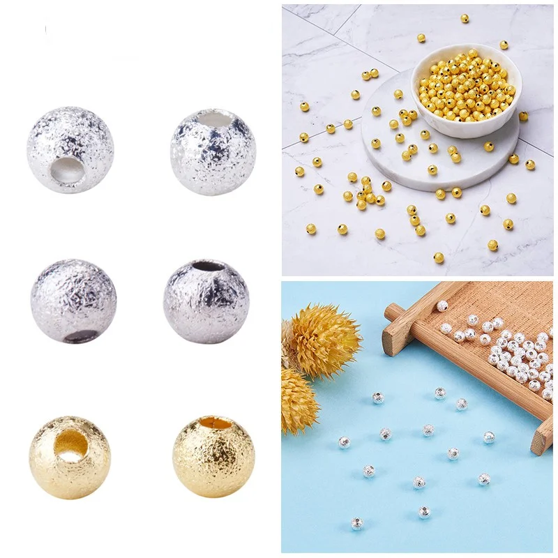 

50~100Pcs Round Brass Stardust Spacer Beads 4mm Silver Craft Findings Nickel Free for Jewelry Making