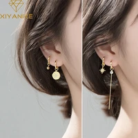 xiyanike silver color korean new retro circle star zircon long earrings female temperament fashion handmade couple gift