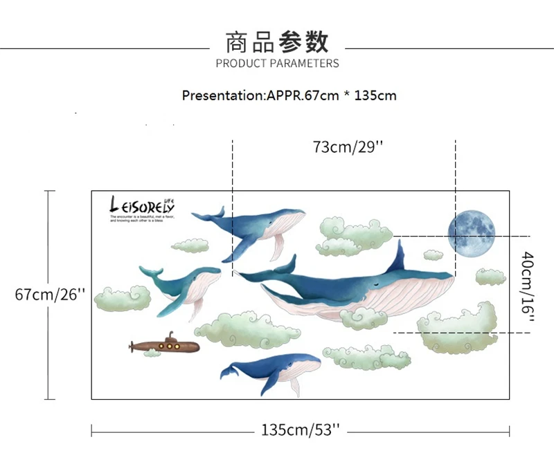 

Large Cute 3D Cartoon Animals Whale Wall Sticker for Window Glass Home Decoration Sticker Mural PVC Art Background Pegatinas