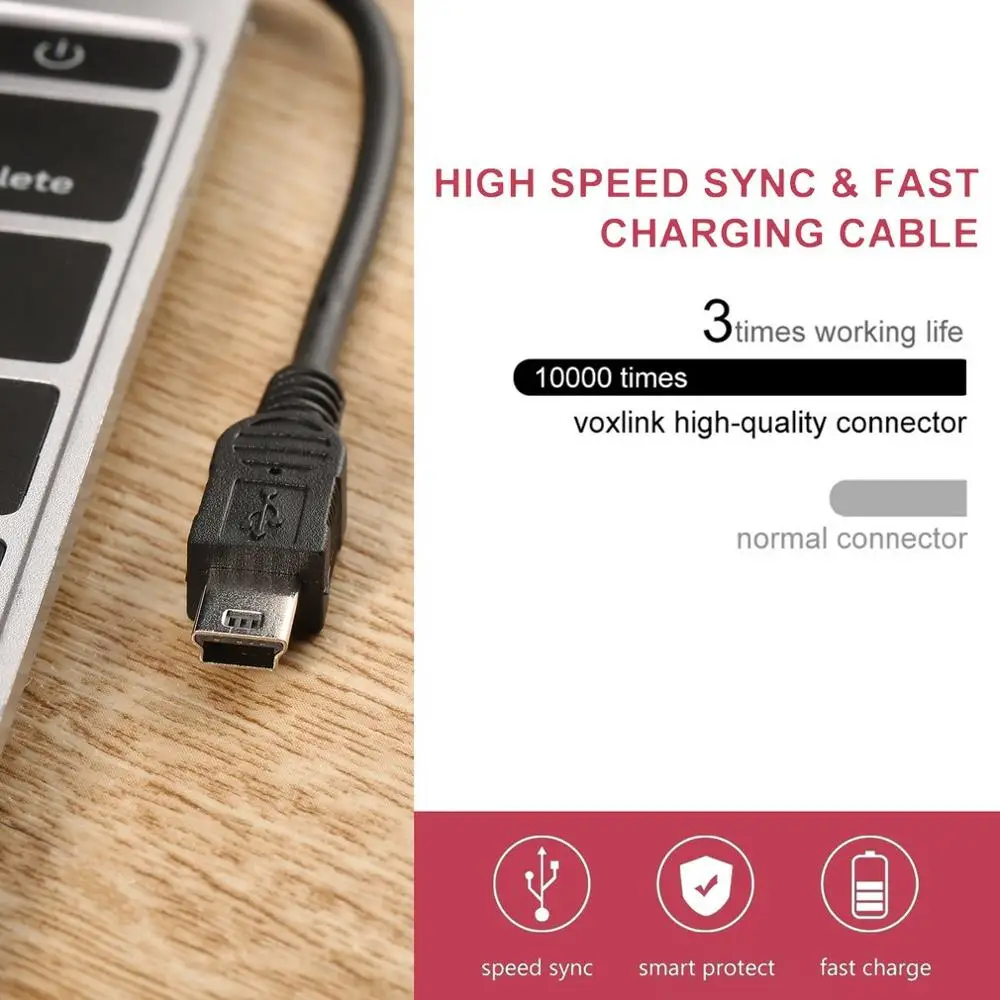 Высоко-Скорость 80 см USB 2 0 Мужской A-Mini B 5-контактный кабель для зарядки цифровых