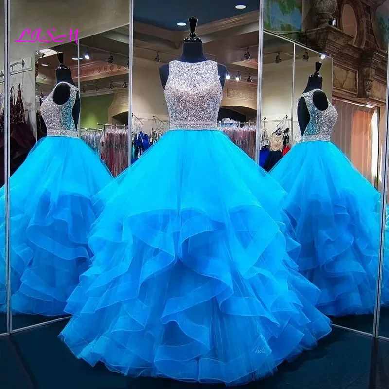 Vestidos de 15 anos Кристаллы бальное платье Бальные платья из органзы красных для