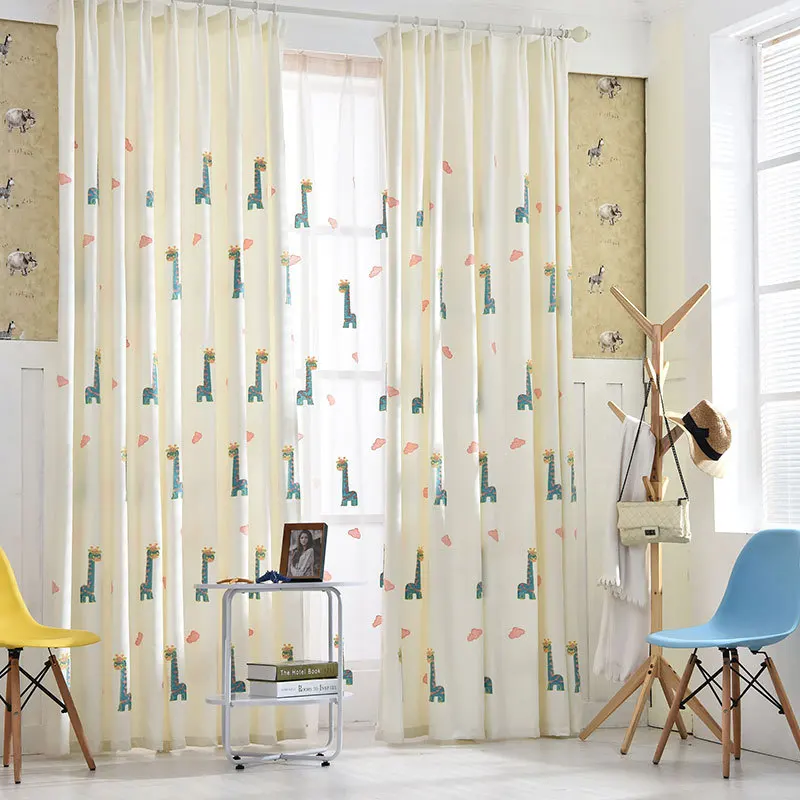 

European-style Modern Cute Children's Room Cartoon Silk Fleece Fawn Pattern Fresh Curtain Curtain for Living Dining Room Bedroom