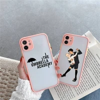 the umbrella academy phone case for iphone 12 11 mini pro xr xs max 7 8 plus x matte transparent pink back cover