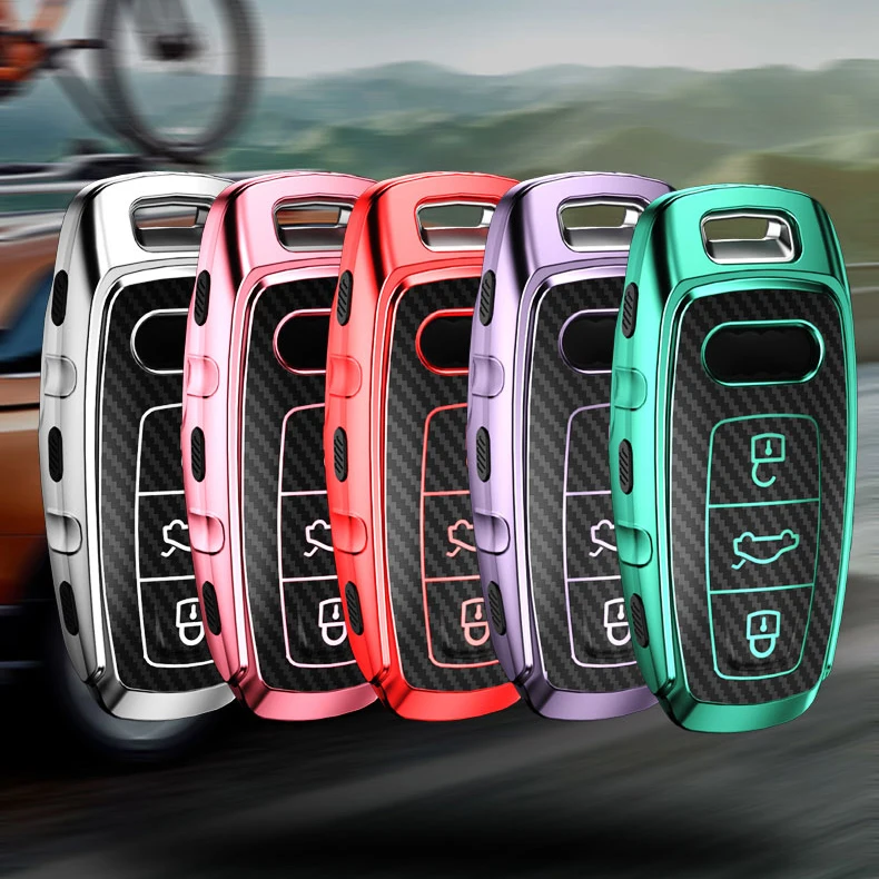 

TPU Carbon Fiber Car Key Case Cover Key Holder For Audi 2018 2019 A8L 2019 A6L A7 2016 A6 C8 A8 Q8 Accessories Car Stying