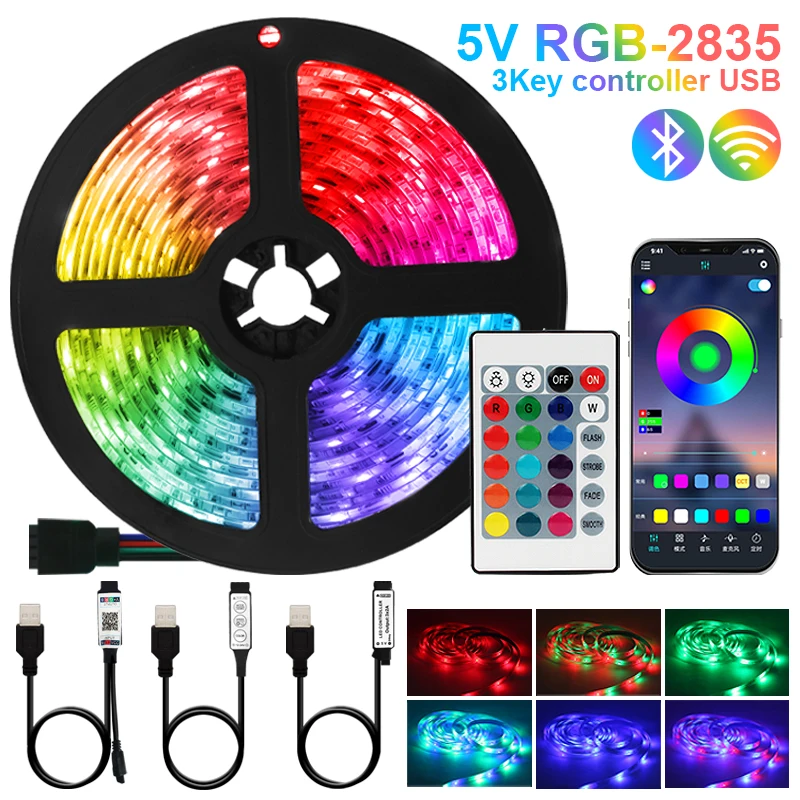 

LED Strip Lights 2835RGB Flexible Led Ribbon USB 5V Bluetooth App Control Diode Tape Desktop Screen TV BackLight LED Strip Lamp