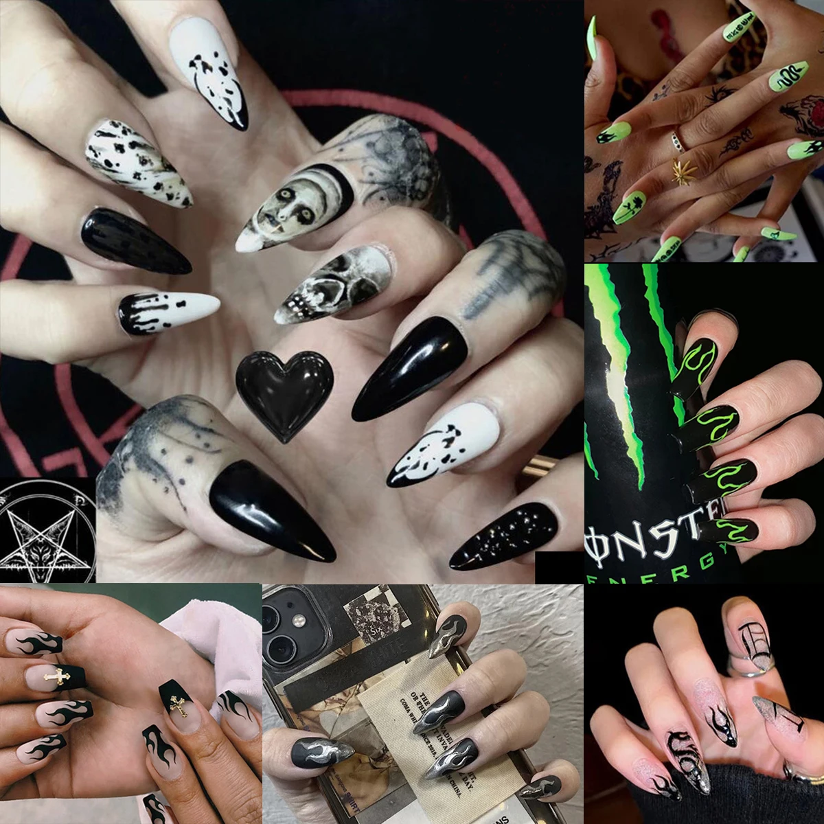 Накладные ногти в стиле темных панк с градиентом 24 шт.|Накладные ногти| |