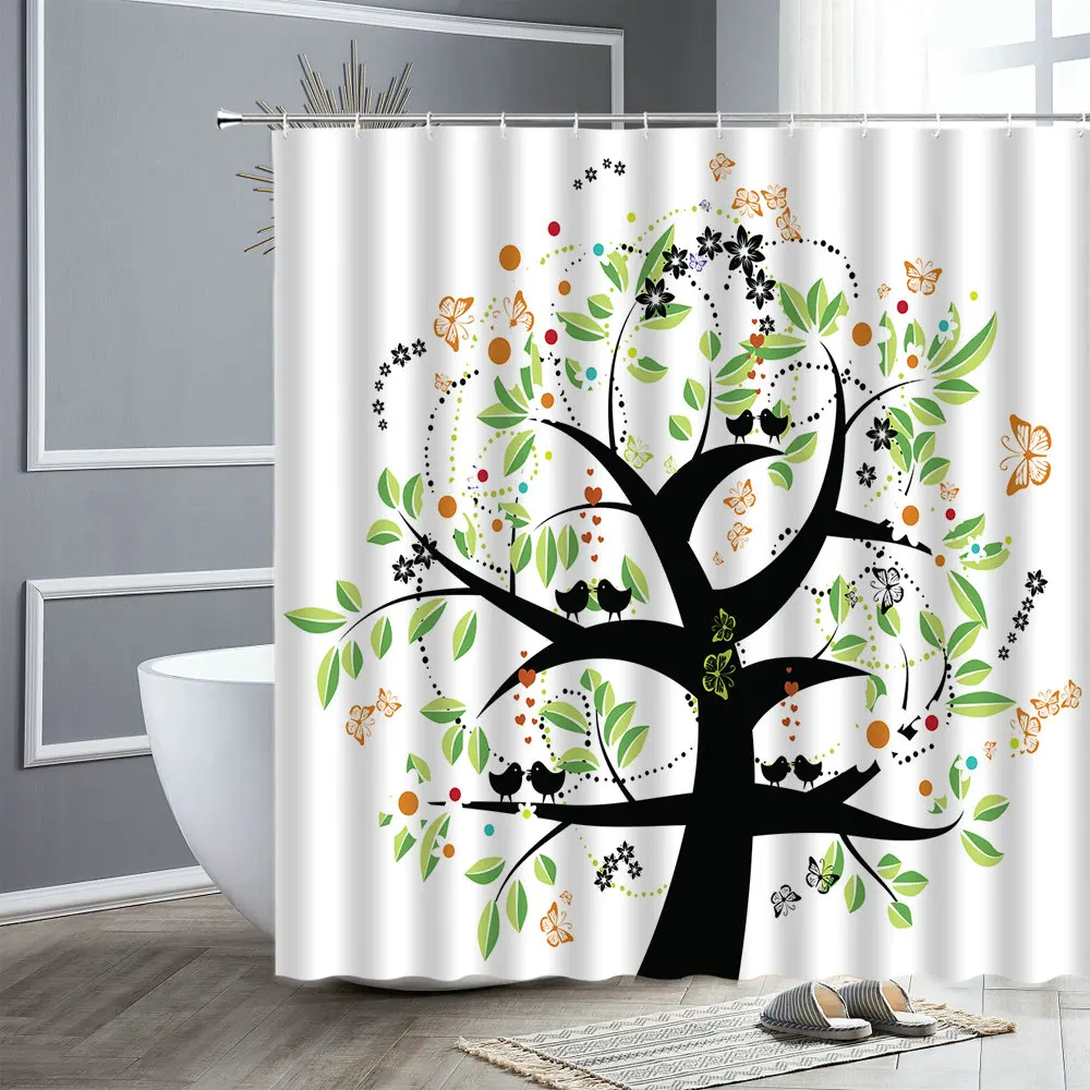 

Waterproof Shower Curtain Colorful Trees Butterfly Bathroom Curtains Polyester Fabric Bath Screen Bathtub Decor With Hooks