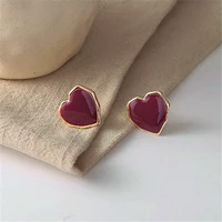 fashion metal geometry stud earrings female cuteromantic temperament joker red heart shaped earrings for women fine jewelry