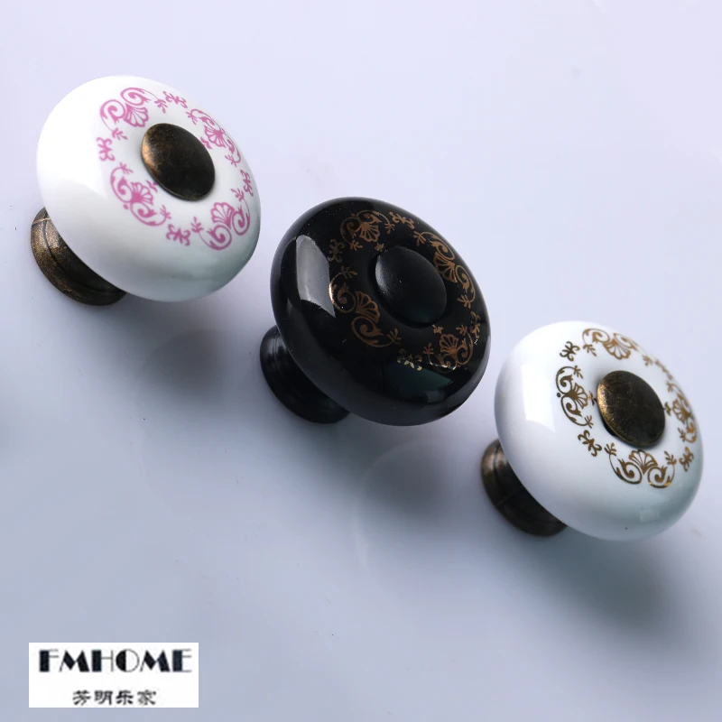 

Dia 33mm Ruralprinting ceramic drawer shoe cabinet tv cabinet knob white black pink kitchen cabinet dresser cupboard door handle