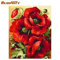ruopoty acrylic picture red flower diy digital painting by numbers home decor modern wall art canvas painting wall artwork