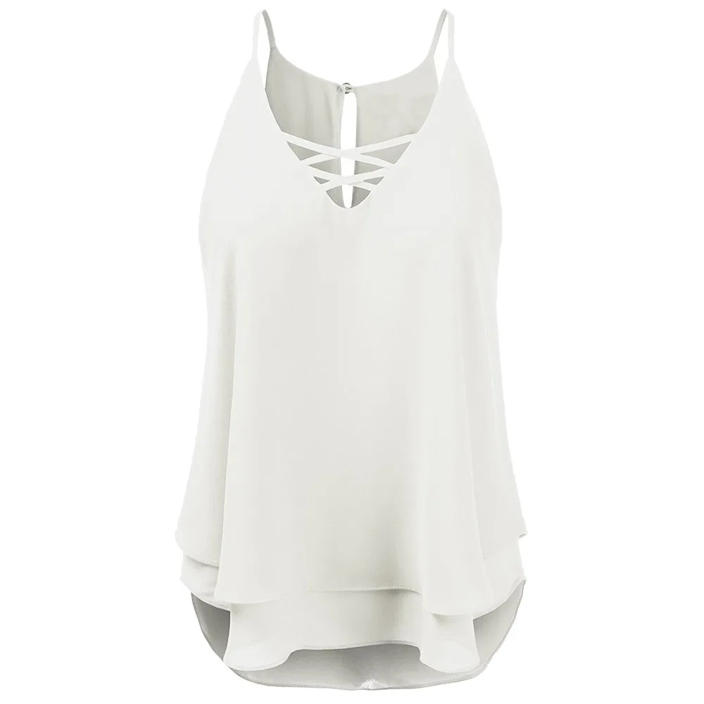 Plus Size Vest Sleeveless Summer Women Back Cross Chiffon Vest Tank Top Haut femme Loose Beach Tops Colete Feminino N4