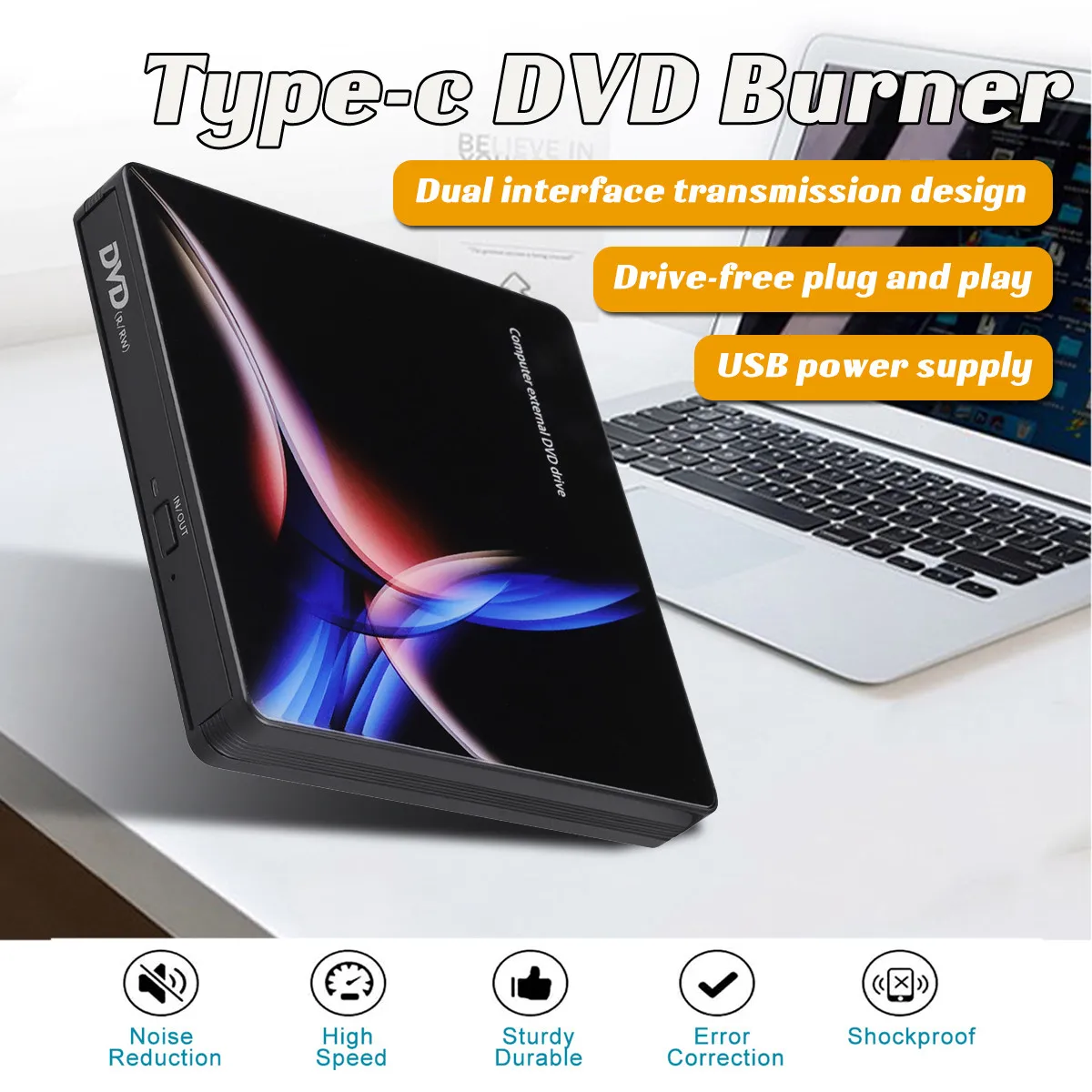 Внешний DVD привод Оптический привод USB 3,0 type-C высокоскоростной CD rom плеер CD-RW записывающее устройство для ноутбука