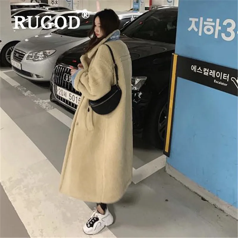 пальто женское RUGOD Модное Длинное толстое из овечьей шерсти элегантное