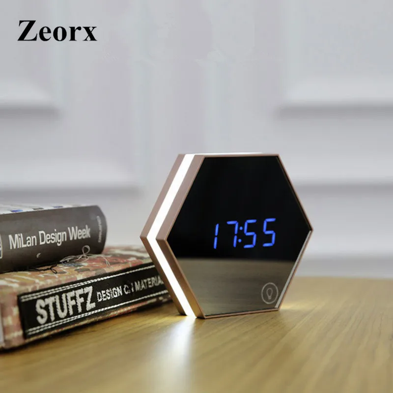 ZEORX Многофункциональный зеркальный стеклянный будильник светильник свет s