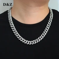 dz hip hop 13mm cuban link chain for men iced out bling cuban chain rhinestone chaine homme fashion jewelry wholesale