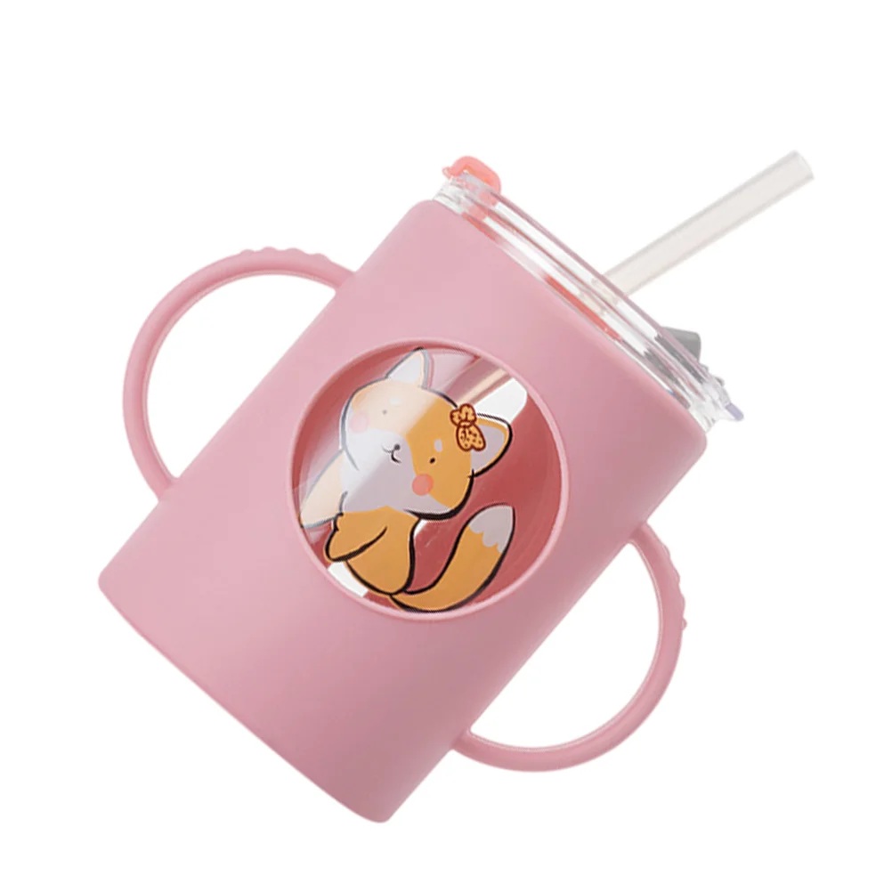 

1 шт., детская стеклянная чашка для воды с трубочкой и силиконовым покрытием