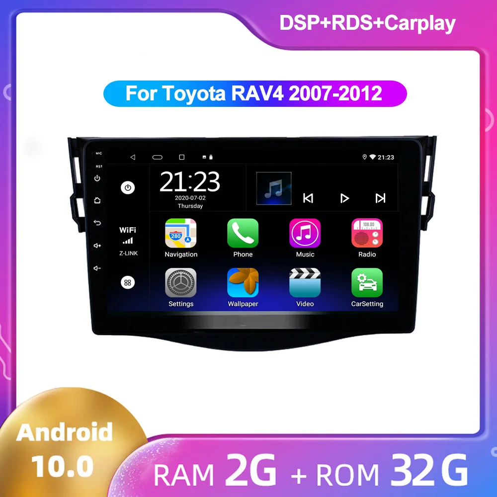 

Автомагнитола на Android 10, 2DIN, без DVD-плеера, для Toyota RAV4 Rav 4 2007-2012, автомобильная аудиосистема, стерео, GPS-навигация, Wi-Fi, RDS, DSP