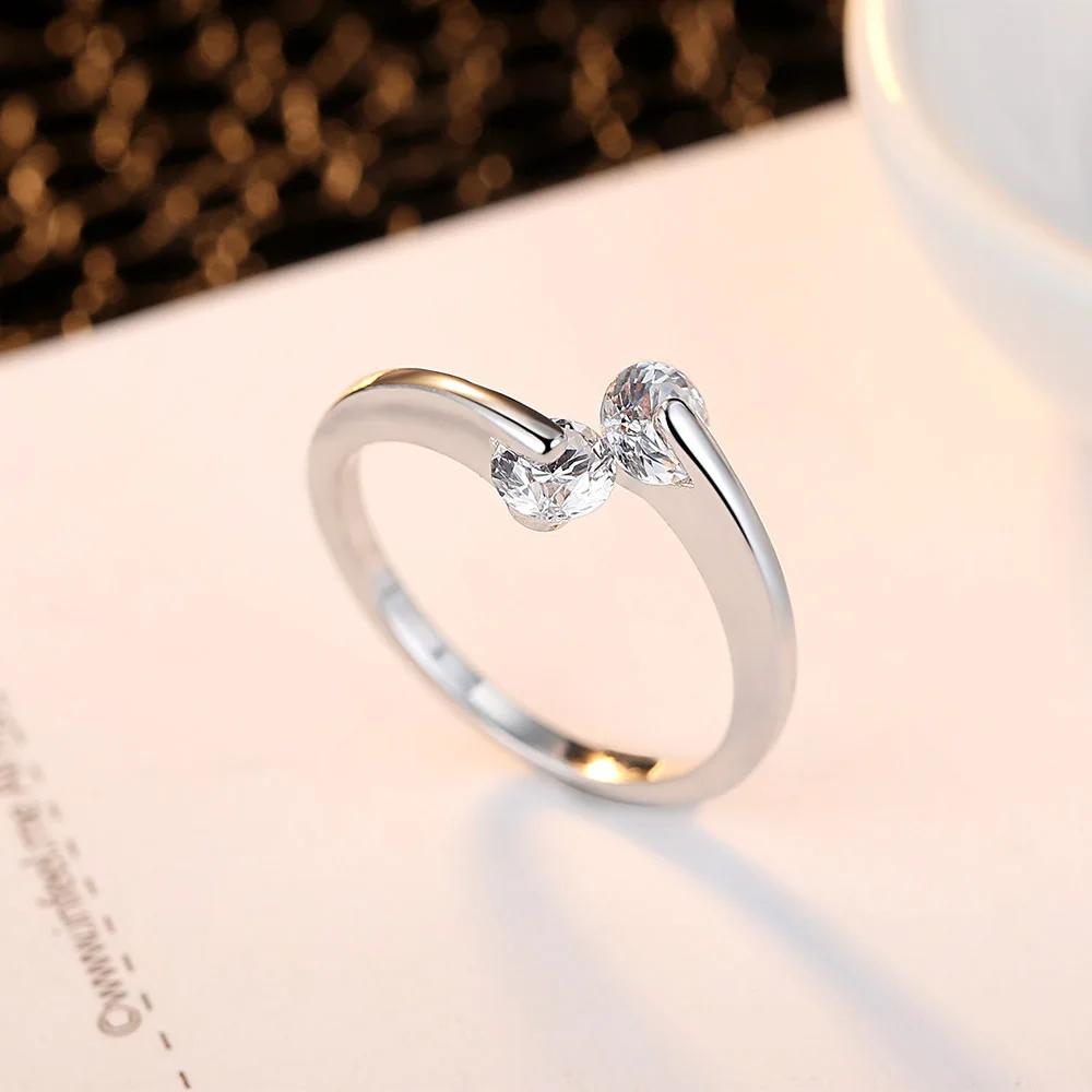 Delicate Simple Twin Zircon Promise Anniversary Engagement Rings For Fashion Women Gift 925 Jewelry S-R41
