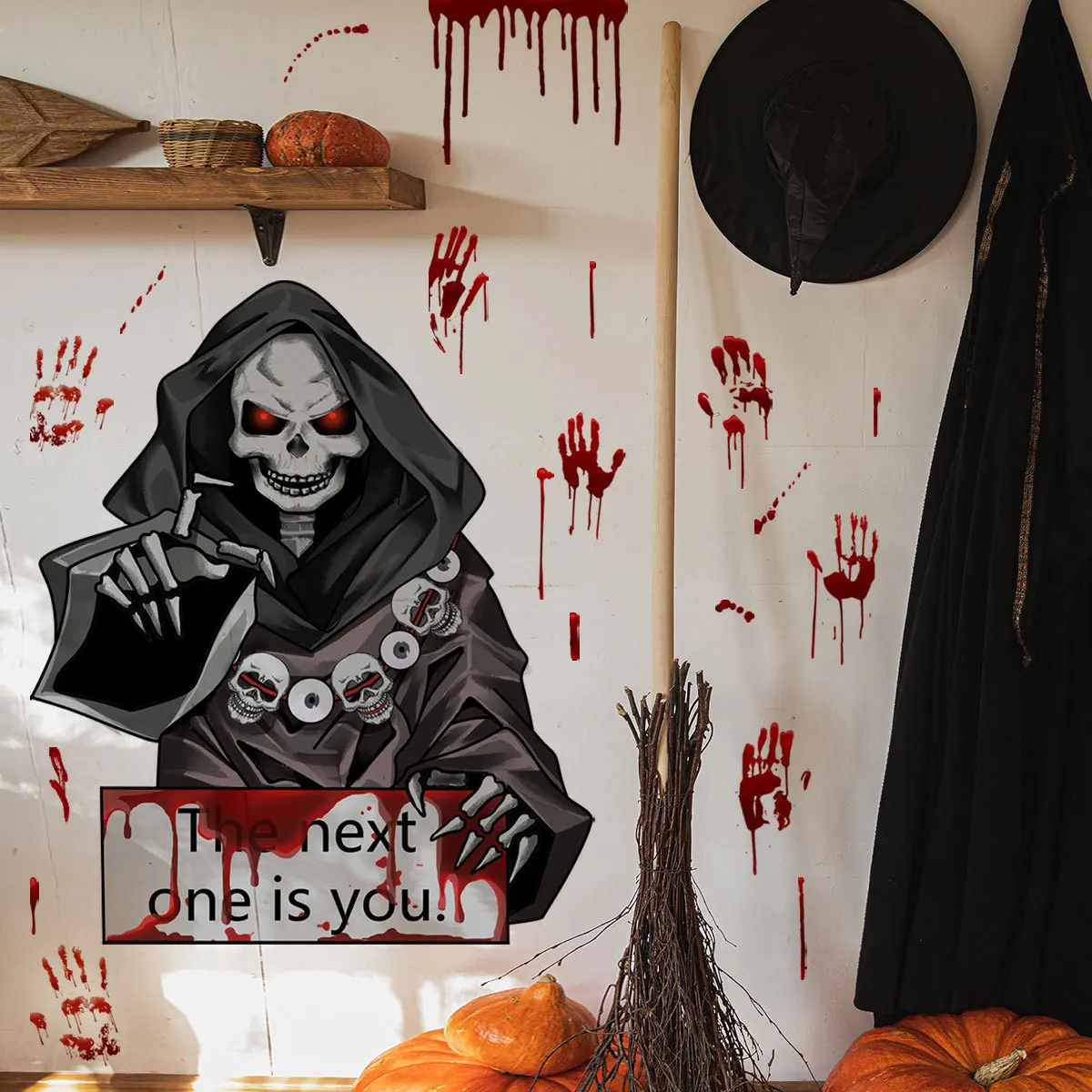 

Halloween Wizard's Handprint Wall Stickers Creative Mural Living Room Bedroom Backdrop Wall Decoration Terror Sticker Home Decor