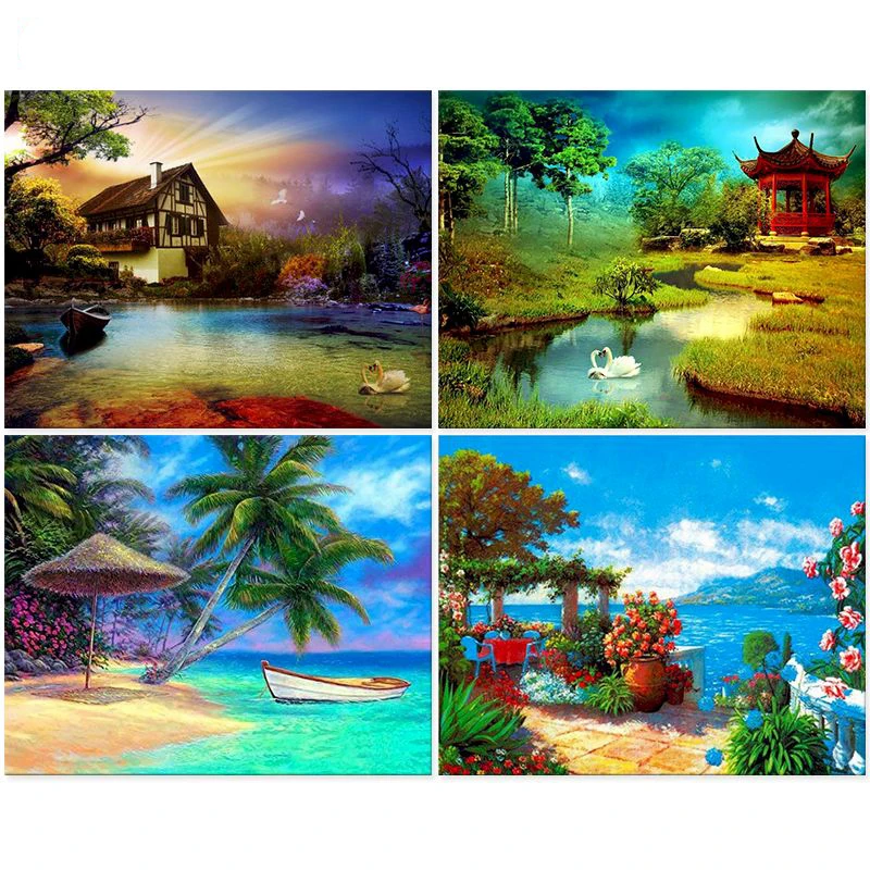 

PhotoCustom 40x50cm Paint By Numbers Kits On Canvas Beach Scenery DIY Frame Oil Painting By Numbers Seascape Hand Painting Decor