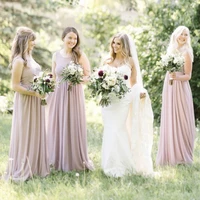 dusty pink bridesmaid dresses a line o neck pleat tank floor length simple formal wedding party gowns custom made new arrivals