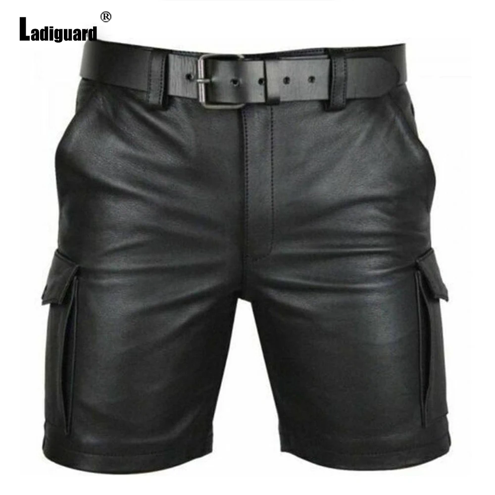 Men PU Leather Shorts 2021 Summer New Sexy Faux Leather Skinny Shorts Plus size 4xl Male Punk Style Zipper Dance Short Pants
