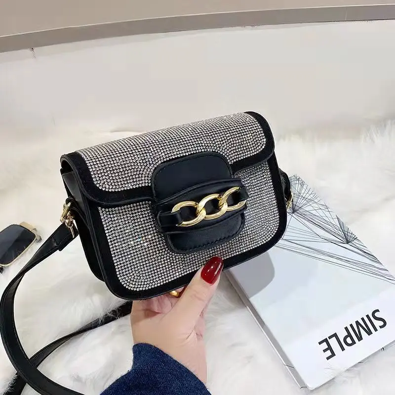 

Квадратная сумка через плечо со стразами, модная новинка 2021, Высококачественная женская дизайнерская сумка из искусственной кожи, сумка-ме...