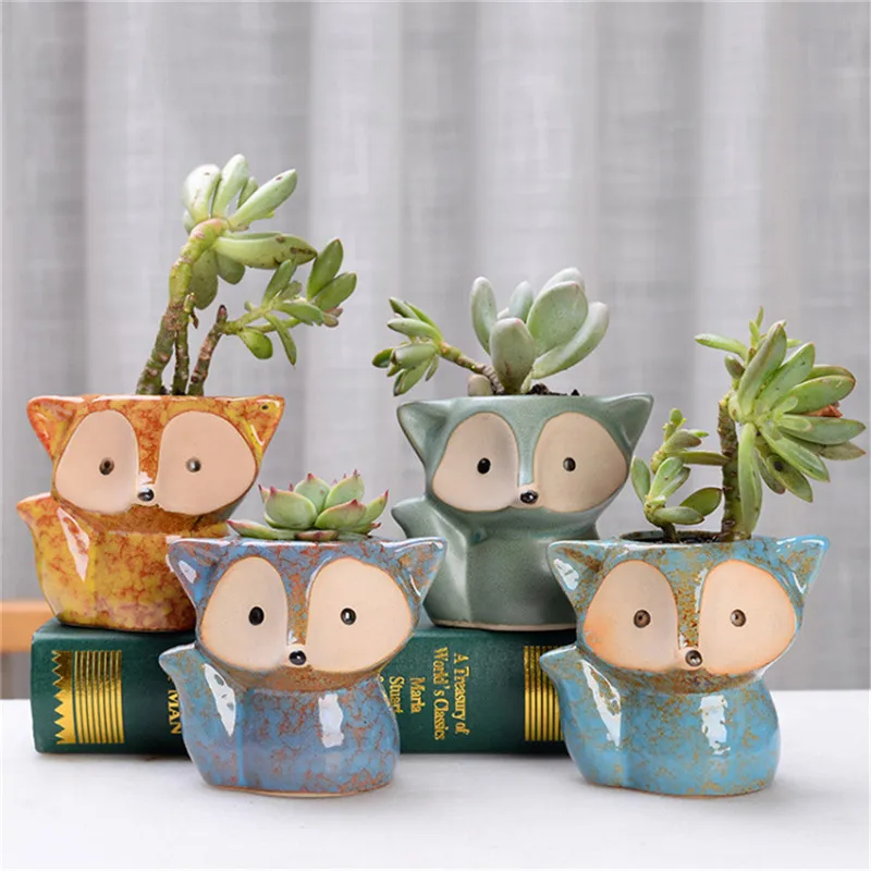 1 шт. керамический горшок для растений с лисой микро милый мини суккуленты в