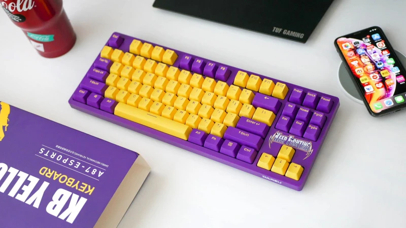 

Новая Проводная Механическая клавиатура Dareu A87 фиолетового и золотого цветов, 87 клавиш, ярко-голубая игровая клавиатура со светодиодный Ной ...