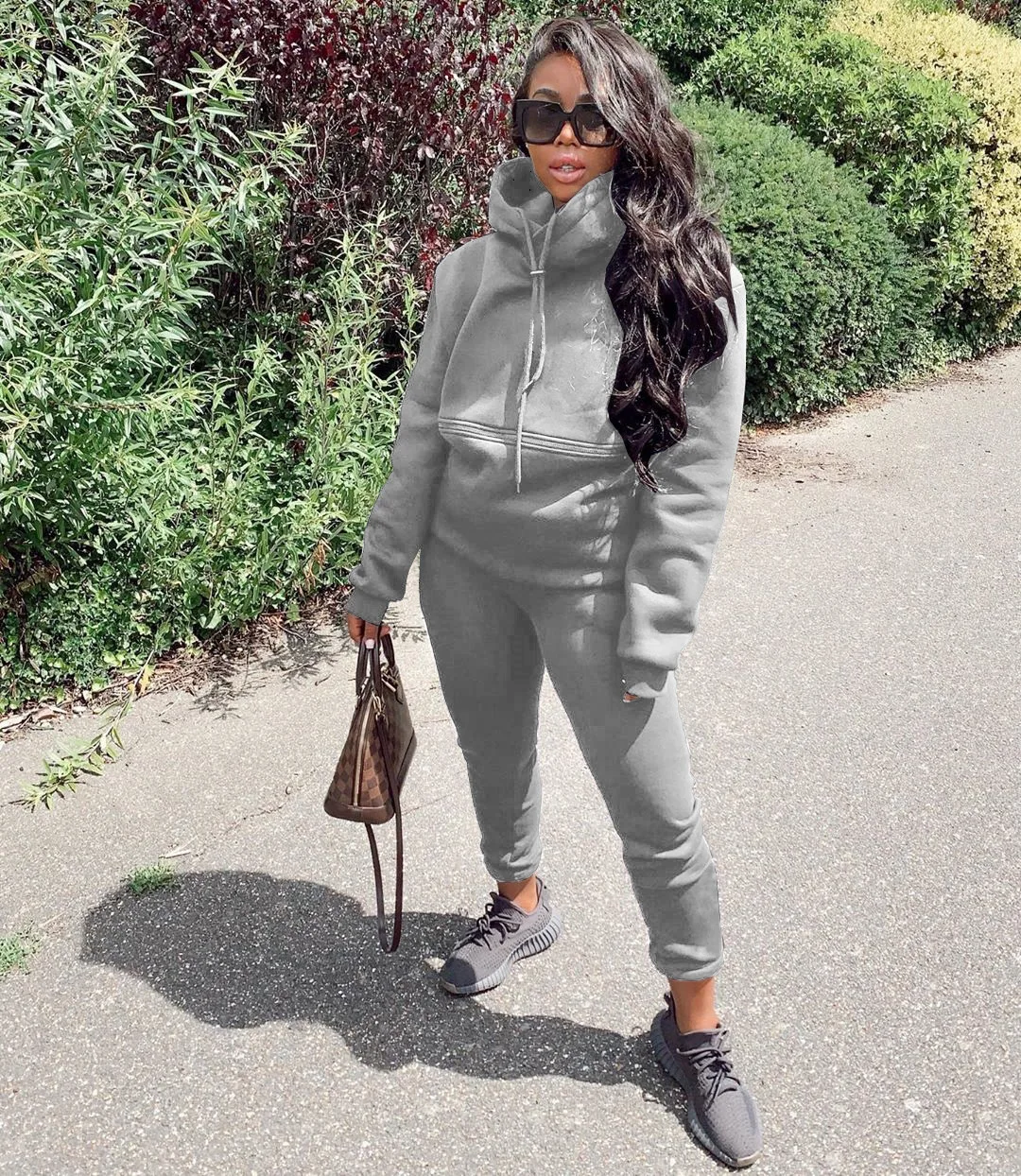 

Chocomist Two-piece Casual Fashion Solid Hooded Women Pant Set TK6126