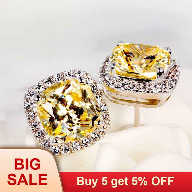 Женские винтажные серьги гвоздики двойные из серебра 925 пробы с желтым и белым