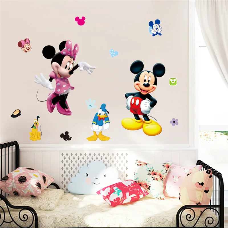 

3D Cartoon Mickey Minnie Wall Stickers For Kids Room Bedroom Wall Decoration Door Sticker gifts for children