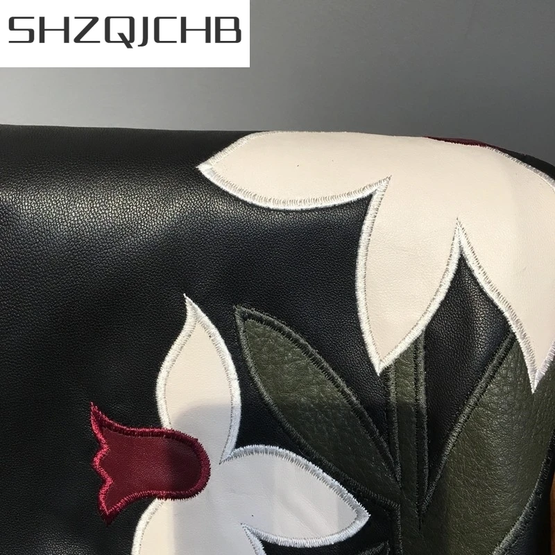 

JCHB 2021 Vintage Womens Embroidery A Line Sheepskin Real Leather Skirt Casual Streetwear Office Ladies Single Breasted Belt Min