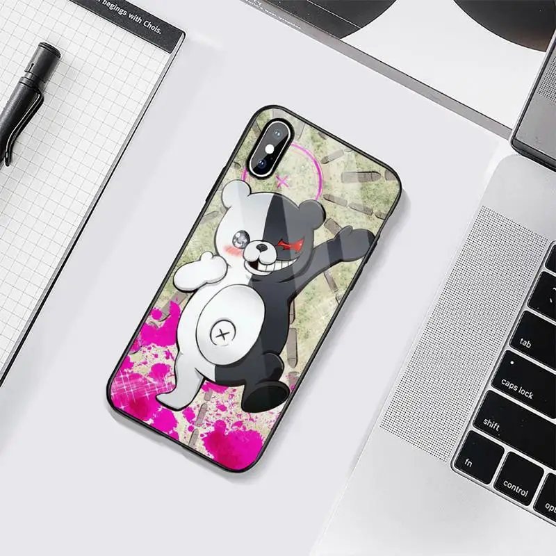 

cute Monokuma Cartoon Phone Case Tempered glass For iphone 6 6S 7 8 plus X XS XR 11 12 mini PRO MAX