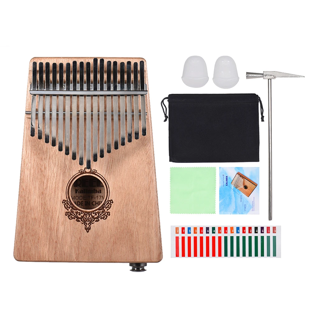

Kalimba 17-key Portable Thumb Piano Mbira Mahogany Wood Built-in Pickup & 6.35mm Speaker Interface with Carry Bag Musical Gift