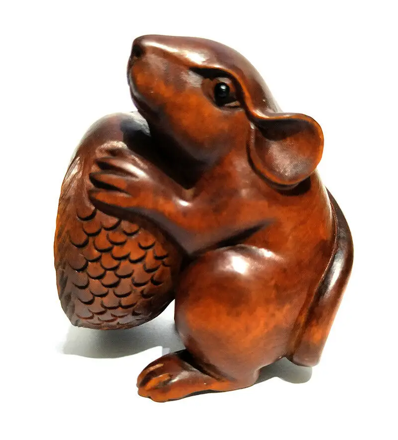 

CQ021 - 2 "резная вручную фигурка Netsuke из ящика резьба: мышь и рыба