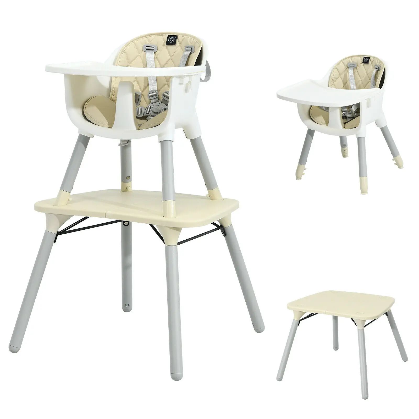 Babyjoy 4 in 1 Baby High Chair Convertible Toddler Table Chair Set w/ PU Cushion  BB5692BE