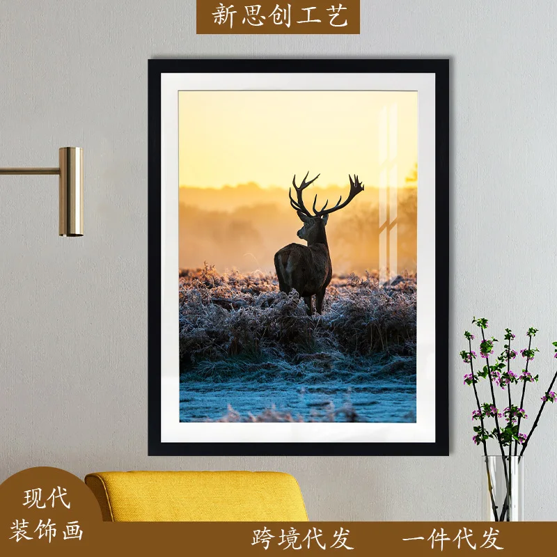 

Nordic wind living room decoration painting modern minimalist hotel bedroom mural moose hanging painting frame cross-border hair